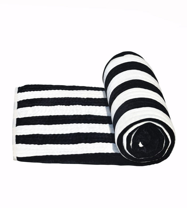 Black White Striped Velvet Quilt King Velvet Quilted Throw Etsy