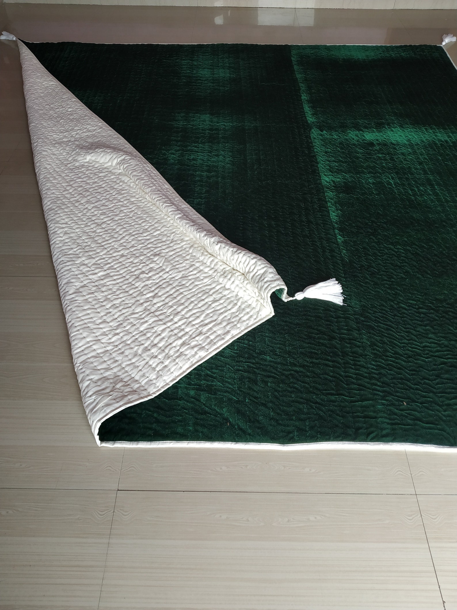 Emerald Green Quilted Bedspread Soft Velvet Throw Queen Quilt Etsy