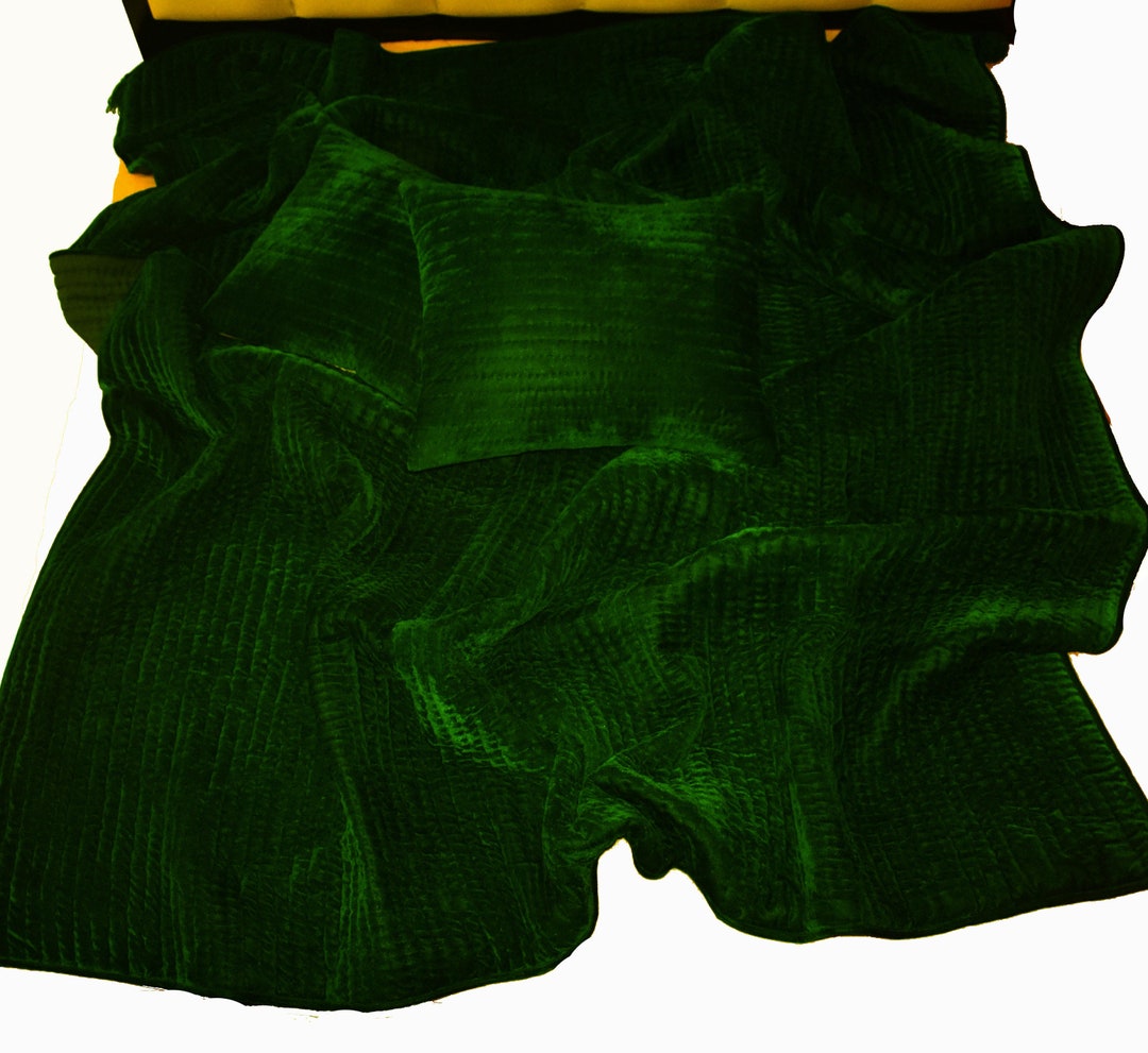 Emerald Green Velvet Quilt Velvet and Cotton Quilt Emerald Green Velvet