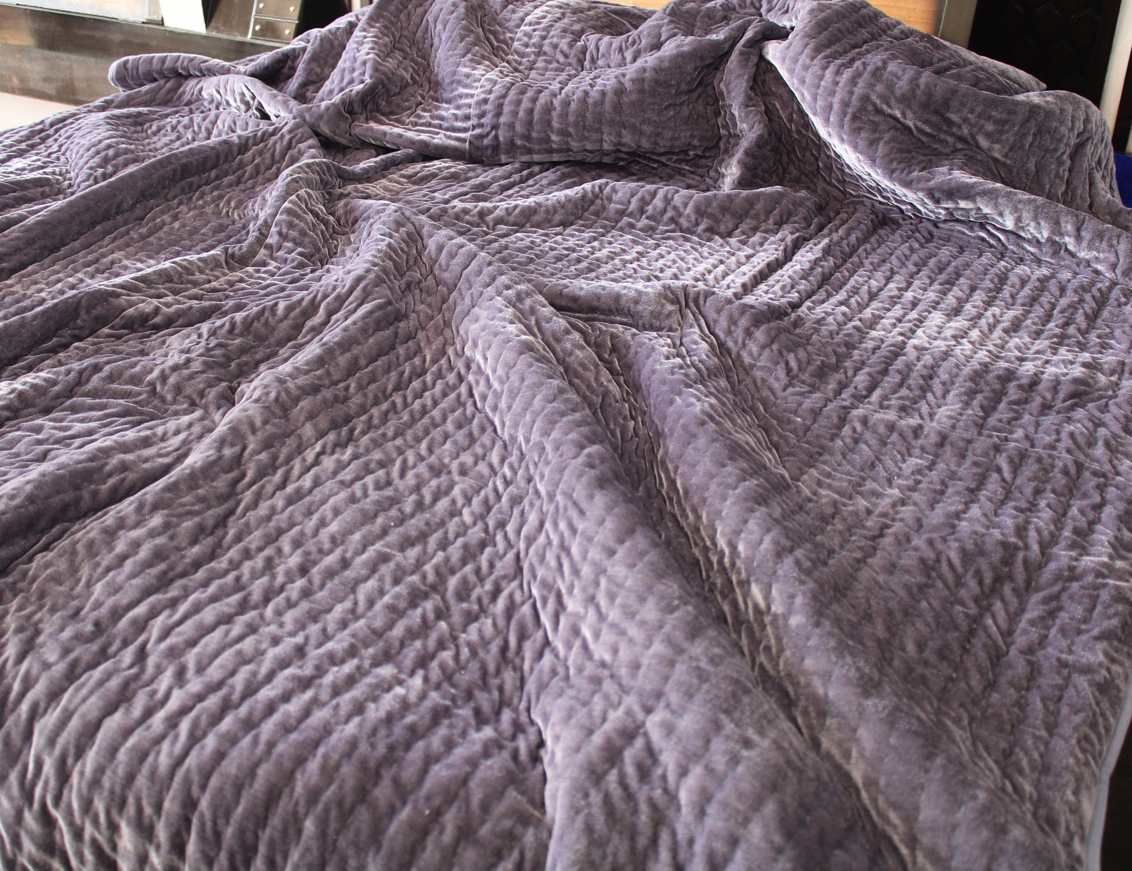 Gray Luxury Velvet quilt Grey Velvet Bedding Custom Quilt Etsy