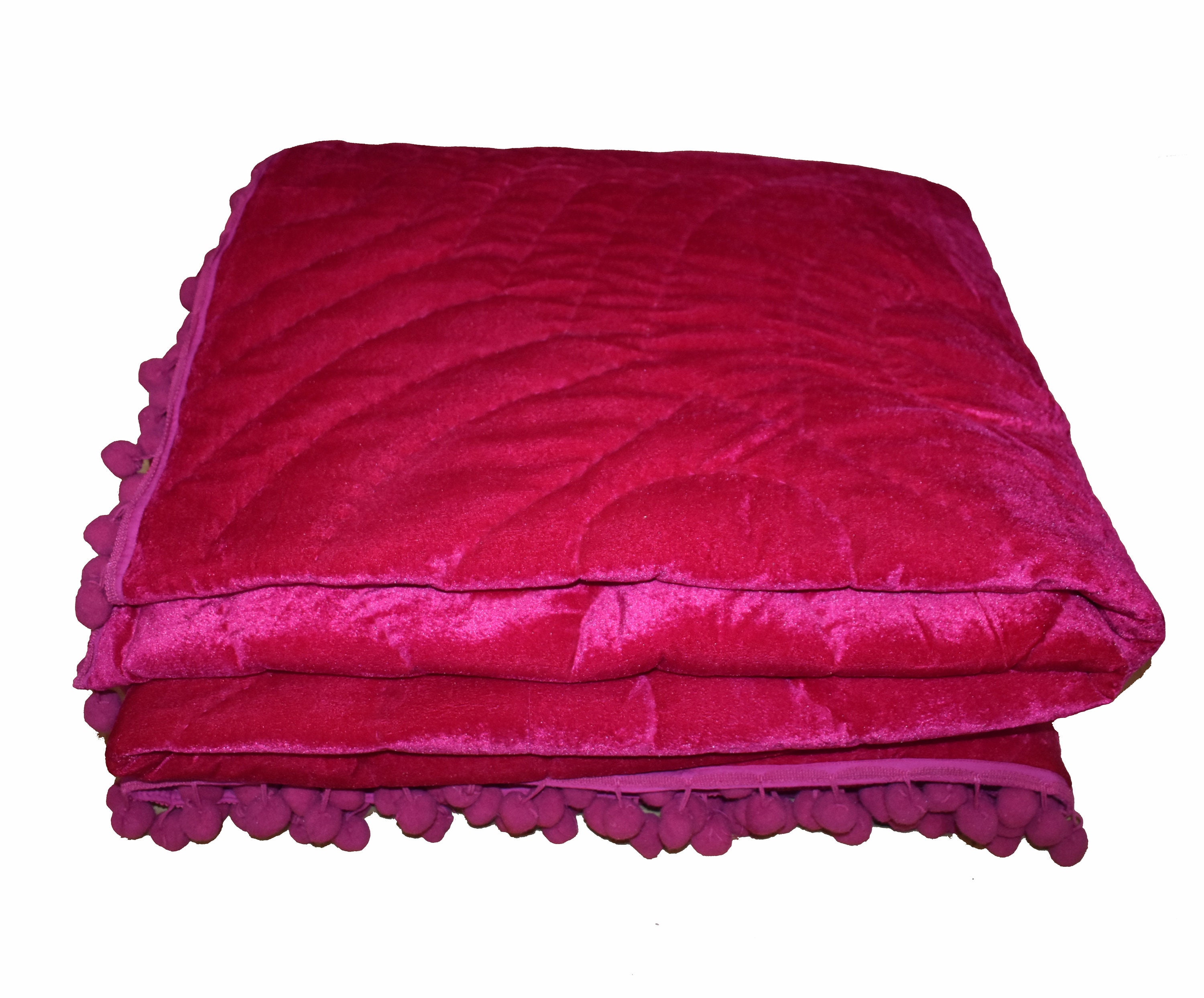 Fuchsia Velvet Pompom Quilt King Comforter Throw Blanket Queen - Etsy Canada