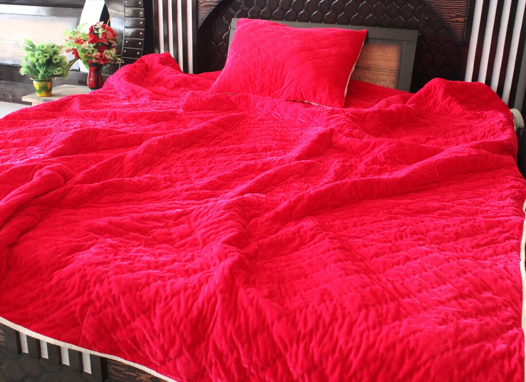 Fuchsia Velvet Quilt, Blanket, Velvet Comforter, Weighted Blanket Bedding Sets Comforter Set