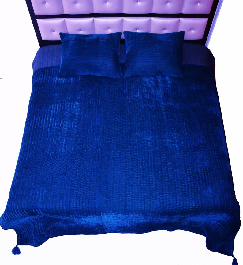 Royal Blue Velvet Quilt Velvet and Cotton Quilt Royal Blue Etsy