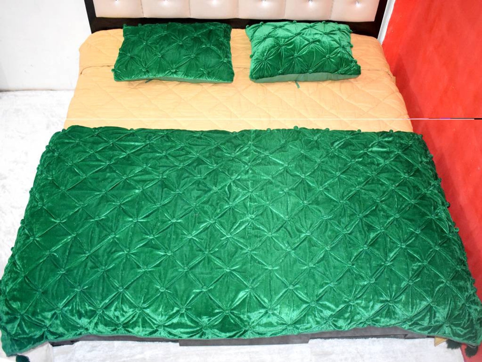 Emerald Green Velvet Quilt King Velvet Quilted Throw Velvet Etsy