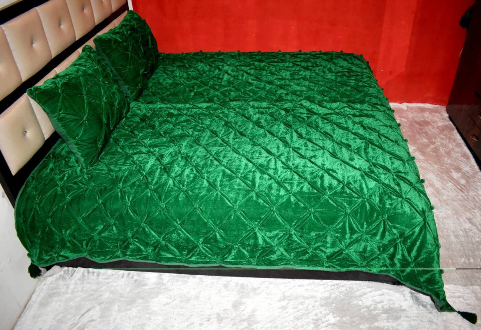 Emerald Green Velvet Quilt King Velvet Quilted Throw Velvet Etsy