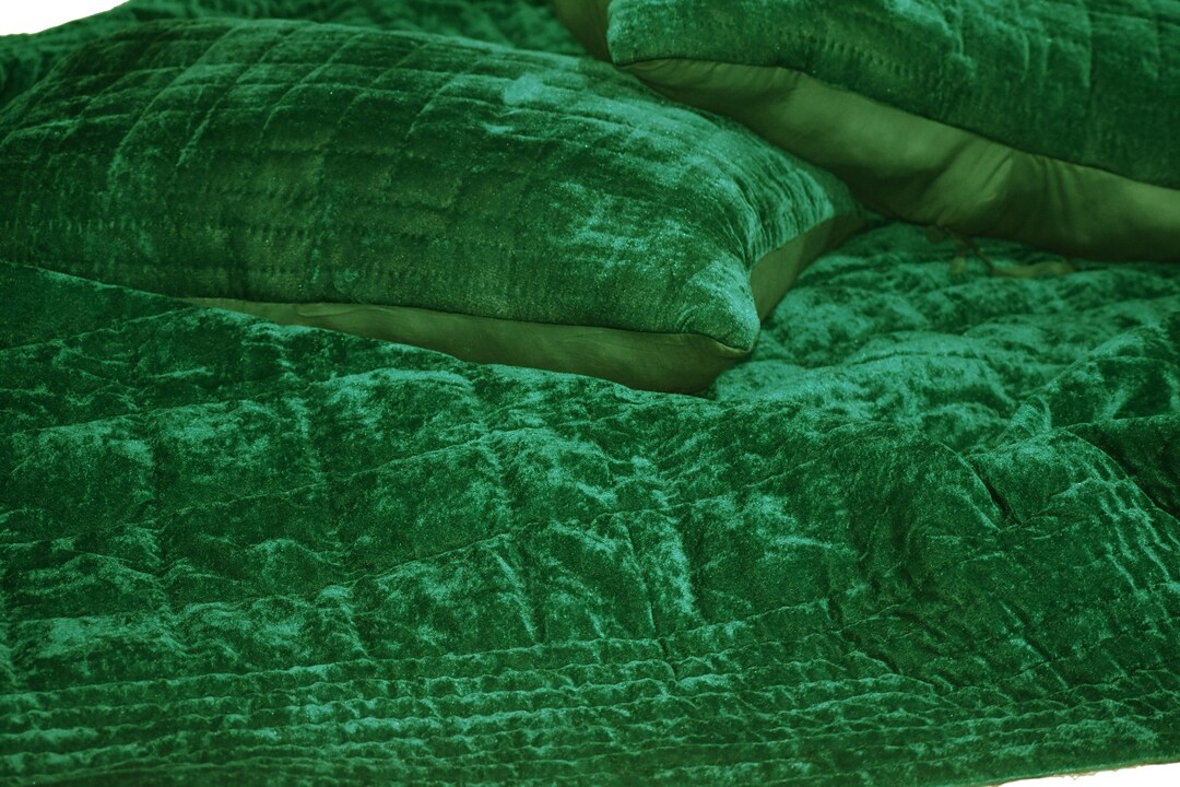 Emerald Green Velvet Quilt Velvet and Cotton Quilt Emerald Green Velvet