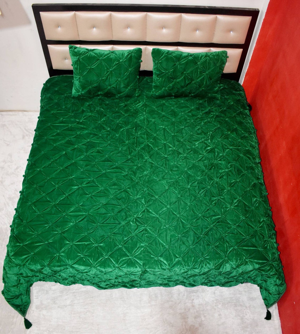 Emerald Green Velvet Quilt King Velvet Quilted Throw Velvet Etsy