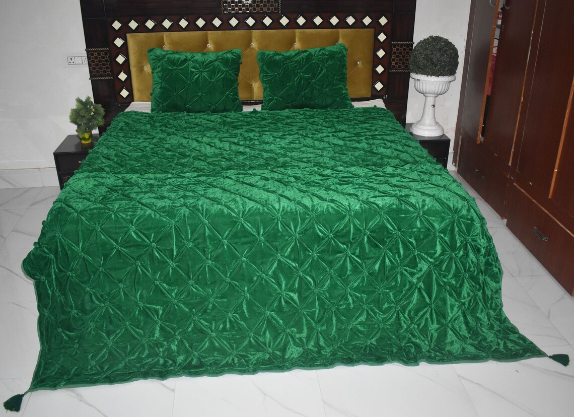 Emerald Green Velvet Quilt Velvet Comforter Queen Quilt King Etsy