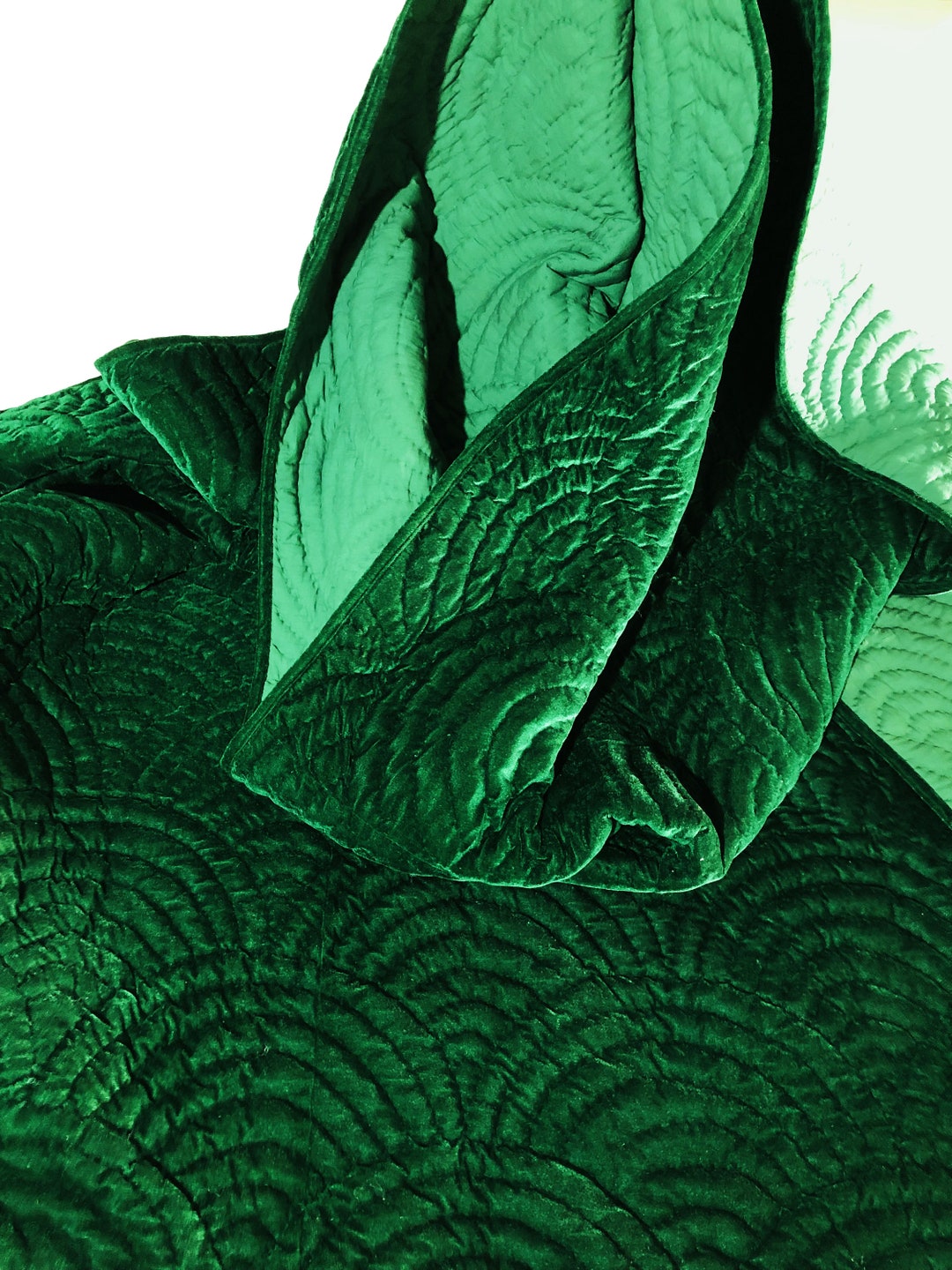 Emerald Green Velvet Quilt Velvet and Cotton Quilt Emerald Green Velvet
