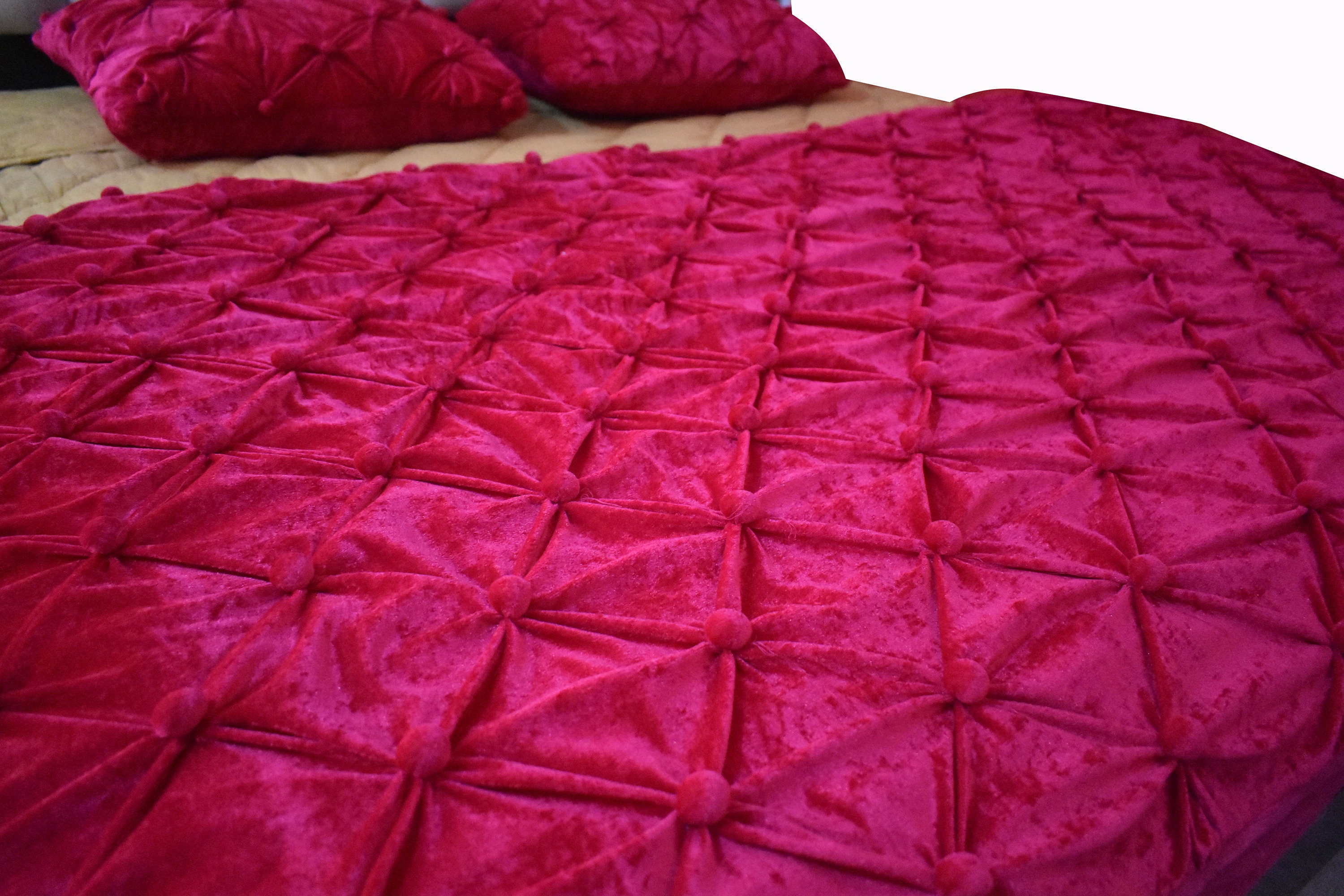 Fuchsia Velvet Pompom Quilt King Comforter Throw Blanket Queen - Etsy Canada