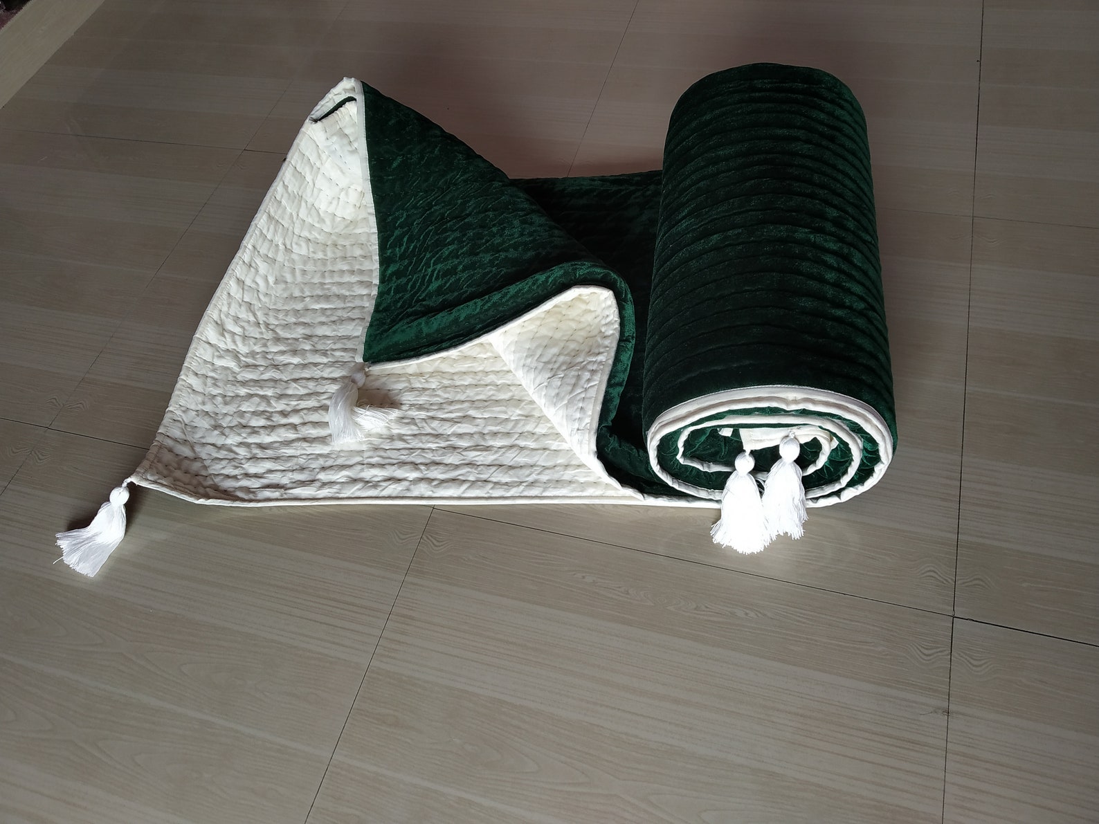 Emerald Green Quilted Bedspread Soft Velvet Throw Queen Quilt Etsy