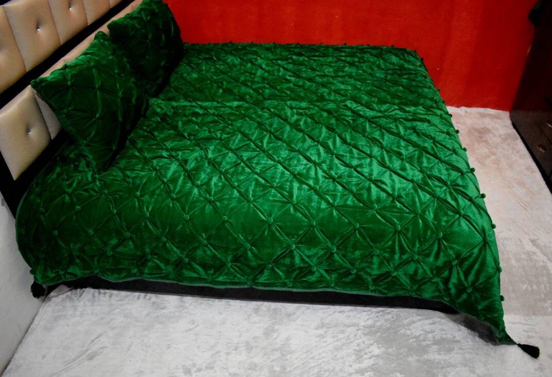 Emerald Green Velvet Quilt King Velvet Quilted Throw Velvet Etsy