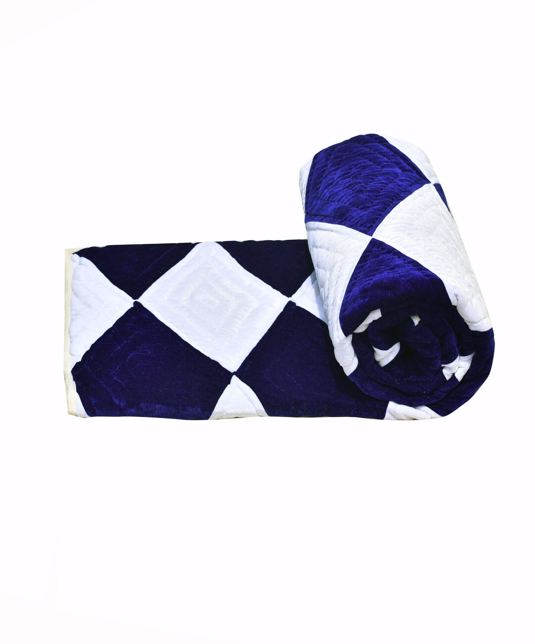 Navy Blue White Diamond Velvet Quilt Velvet Quilted Throw Etsy