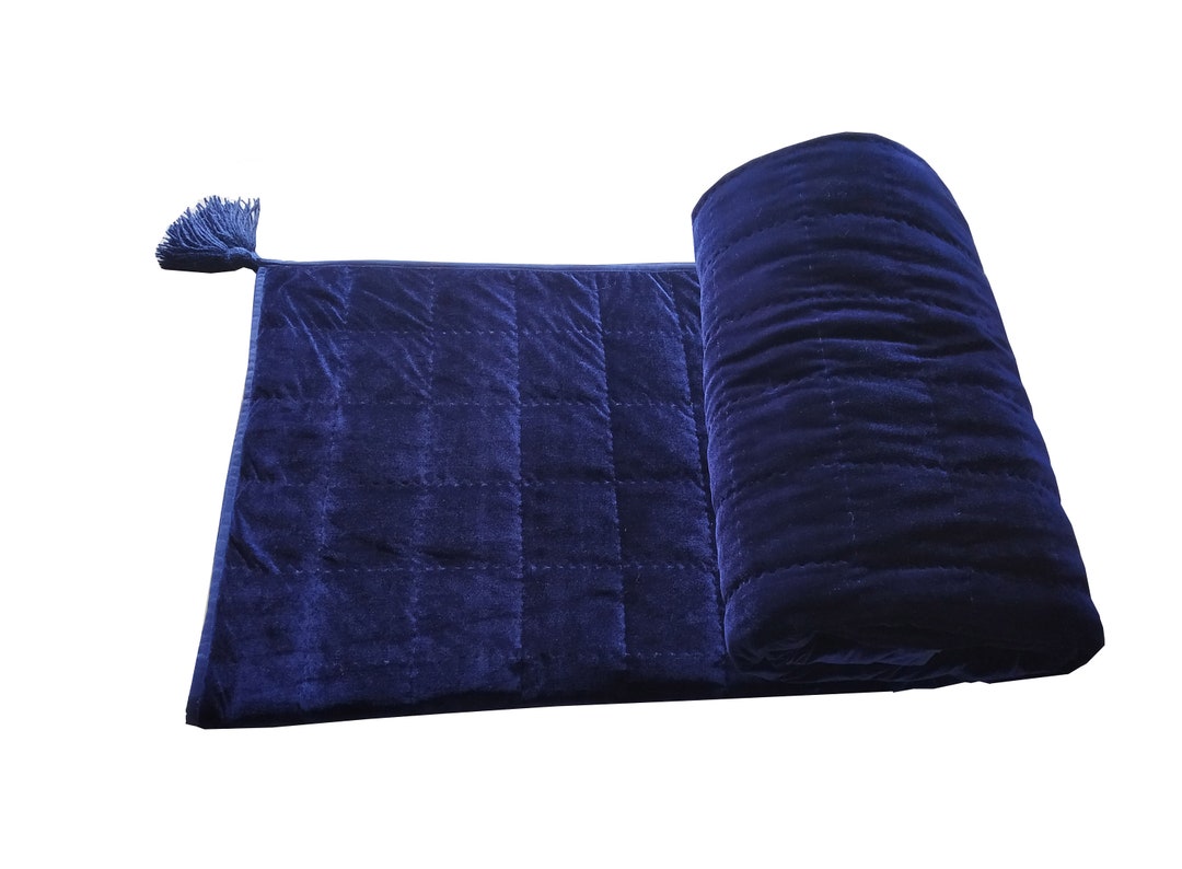 Navy Blue Velvet Quilt Velvet and Cotton Quilt Navy Blue Velvet Bedding