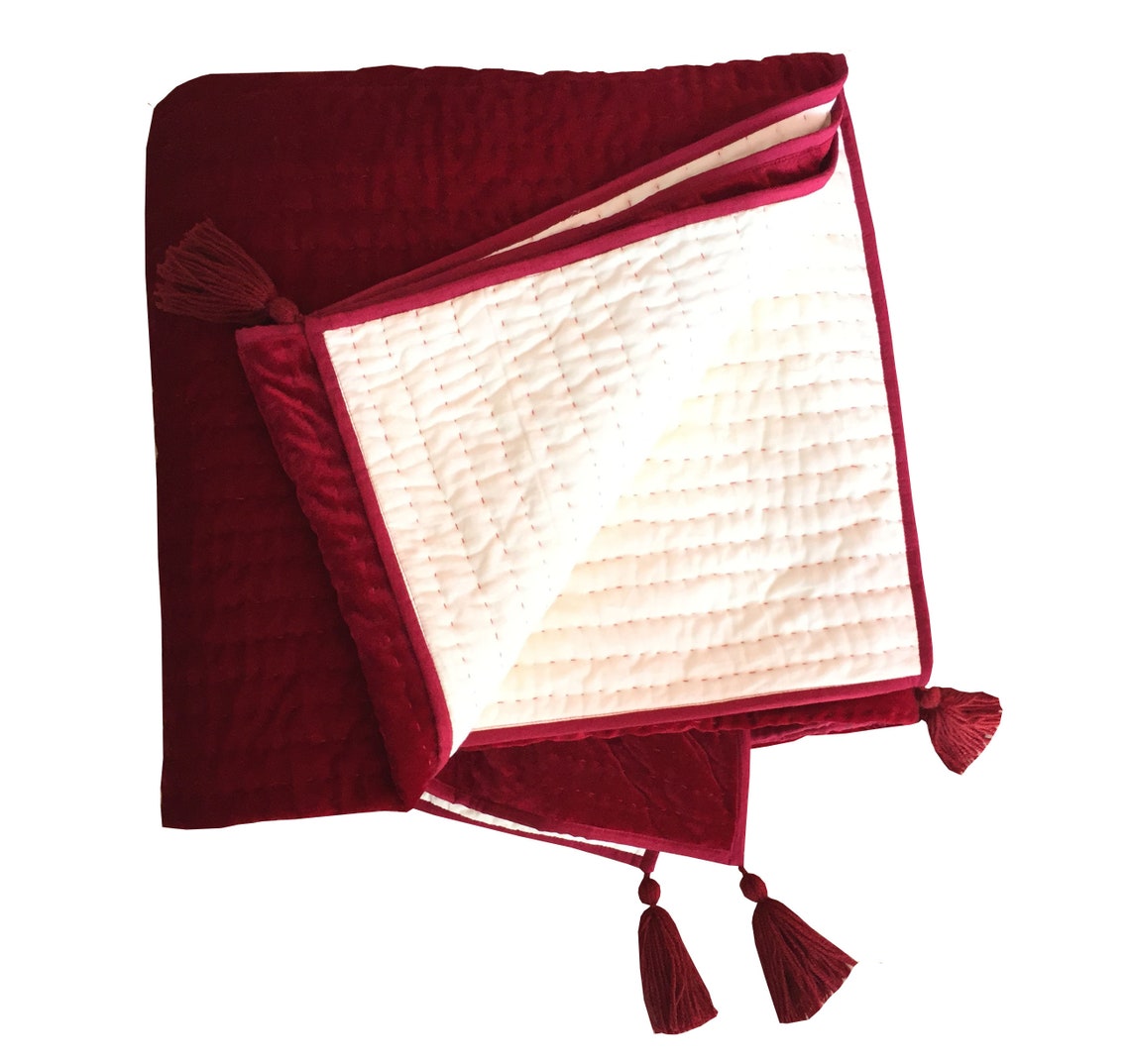 Deep Red Quilt Valentines Gift Deep Red Velvet Cotton Quilt Etsy