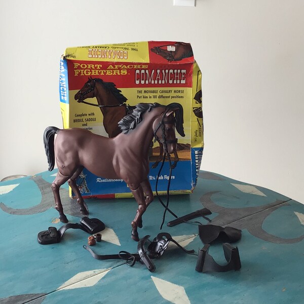 Vintage "Comanche" El Caballo de Caballería Móvil MARX 1861A Inc Caja & Accesorios