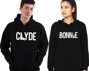 Clyde Bonnie Unisex pareja a juego impreso HOODIE manga larga camiseta su hiss Valentines Día Crime Partner Clyde Bonnie Love Couple hooded