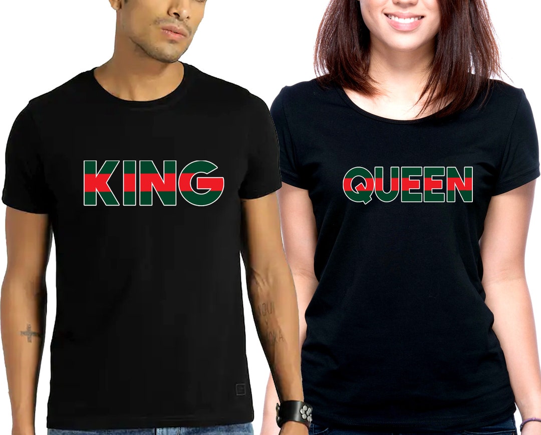 T-shirts Couple King & Queen Camouflage - Set Pour Homme Et Femme, Coupe Moderne, Impression Qualité