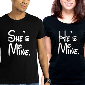 Ella es mía es mina dibujos animados LETTER / Unisex pareja camiseta camiseta ella es mina que es mi dibujos animados LETTER pareja camiseta camiseta