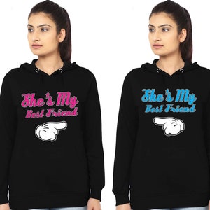 She's My Best Friend Unisex Couple Hoodies Cartoon Hands, Soft and Lightweight hoodie Cute Hooded Sweatshirt Best Girl Friend BFF