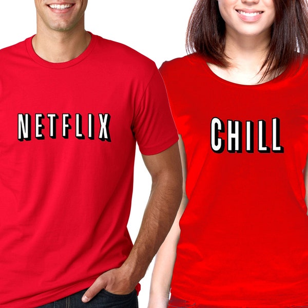 Netflix Chill Unisexe Couple Matching TSHIRT Drôle de Film Party Couple Love Tee Shirt, Unisexe Fit Shirt Soft and Lightweight
