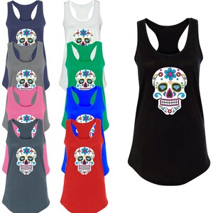 Zucker Schädel TANK TOP für FRAUEN Shirt Tag der toten mexikanischen Feier Lady Tank TopSkull Tee Frauen TankTop Schädel, Unisex fit Tank