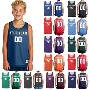 Personalized YOUTH Basketball Tank Top Customized Basketball Jersey Team Shirt Jersey Name and Number Mesh Reversible Jersey Tank