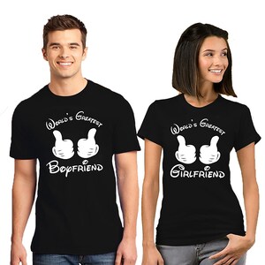 Boyfriend Girlfriend Matching T-Shirts Cute Unisex Valentine Couple Tee Funny Cartoon Hand Print Love Shirts for Him and Her Romantic Gift