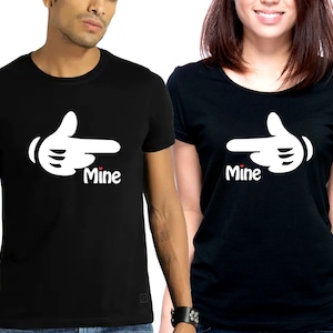 Couple Matching T-SHIRT MINE Cartoon hands Soft and Lightweight shirt super cute Unisex Couple LOVE tees Matching Couple Lovers