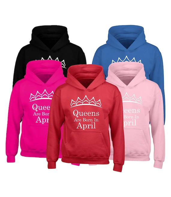 Queens Are Born in APRIL Tiara Printed HOODIE Long Sleeve