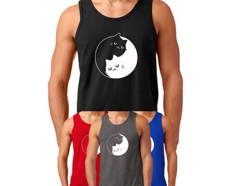 Cats Funny Fancy Yin Yang Kittens Printed Sleeve less Man TANK TOP tee Sweet Cat Kitty Tee Tank Top, Soft and Lightweight tank