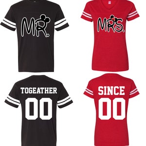 Mr Mrs Customized NEW Unisex Couple Matching Printed Tshirts Tees FOOTBALL JERSEYS - Together Since His and Hers Love Back Front Shirts