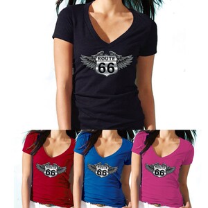 WINGS Route 66 | Silver Design Lady V-NECK, Tshirt Route Us 66 Women Assorted Colors Vneck Tshirt Get Your Kick On Route 66
