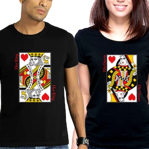 Casal Rei e Rainha | Cartas de jogo casal camiseta rei rainha cartões de pôquer dia dos namorados casal engraçado combinando camisetas
