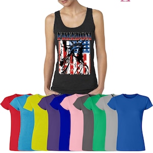 Freedom The Statue of Liberty Lady TANK TOP Tee Patriotic Tattered Vintage USA Flag Women tee shirt American Flag Womens