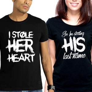 I Stole Her Heart Last Name | Unisex Couple Matching Valentines Funny Love Tshirt, Couple Tee Shirt, heavy cotton shirt