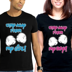 Blijf weg van mijn meisje Jongen Unisex Paar Matching Gedrukte korte mouwen TSHIRT TSHIRT TSHIRT Matching Paar Cartoon Handen T-shirts