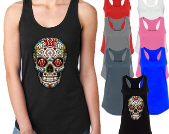 Sugar Skull ROSE EYES | Design Lady TANK Top, Best Gift tank Dead Trendy Roses Skull Day Tee Lady Tank Top S-2XL Sizes, Pullover tank