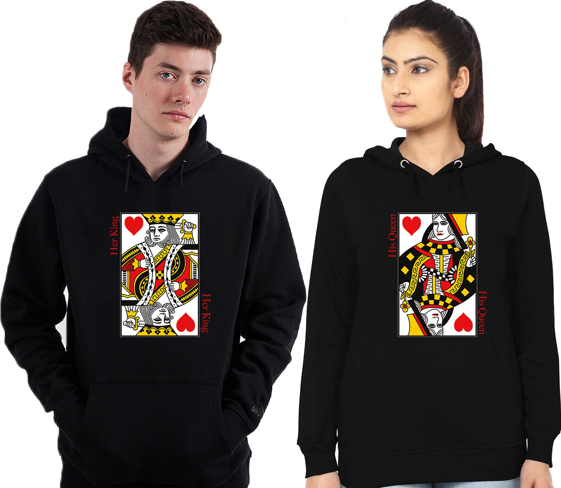 King Queen Playing CARDS HOODIE Couple Matching King and Queen Poker Cards Valentines Day Funny Couple Matching Tee Hoodies Sweatshirts