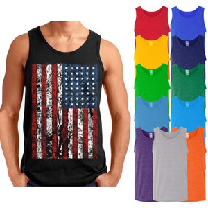 VLAG VS Bedroefd | Mannen TANK TOP, Patriottische Tattered Vintage American Flag Men's tee Tank, 4 juli Memorial Men Tee Tank Top