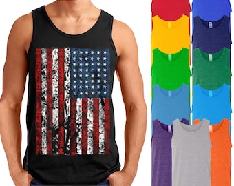 USA Flag Distressed | Men's TANK TOP, Patriotic Tattered Vintage American Flag Men's tee Tank, 4th of July Memorial Men Tee Tank Top