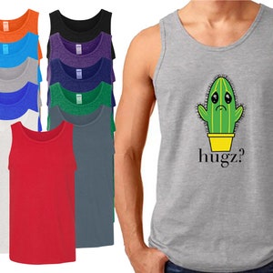 Funny HUGZ Mens Sleeve less Printed Tank Top tee Hug Cactus Man Tee Shirt Men Funny Party Shirt Beach Tank Top All Colors