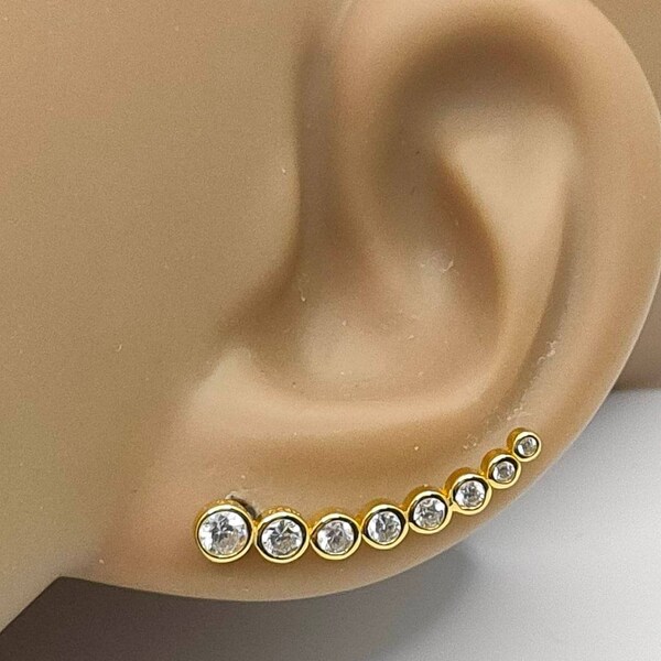 Boucles d'oreilles feminin en argent plaqué or zirconium  escalade montantes
