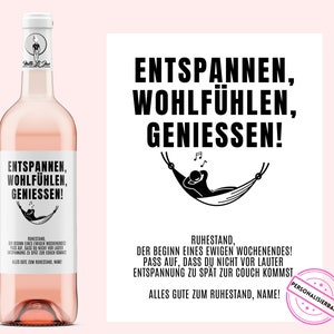 PENSIONE | Etichetta vino personalizzata | Rilassati, sentiti bene, divertiti Idea regalo pensione, pensione, pensione | Netti Li Jae®