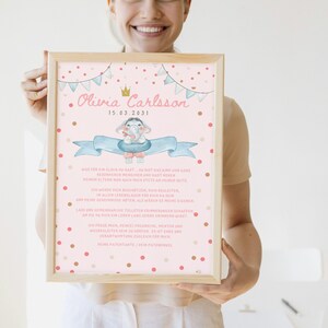 Carta de patrocinio personalizable | pdf. Archivo para descargar | Elefante rosa | regalo de bautismo personal | Idea de regalo de bautismo | Netti Li Jae®