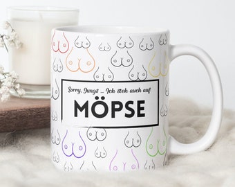 Mops Tasse für lesbische Frauen | Motiv Brüste| witzige Tasse mit Botschaft | beidseitig bedruckt |spülmaschinen-geeignet | Netti Li Jae®