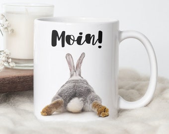 Tasse Moin | Hase | Süße Keramiktasse mit Spruch | Geschenk für Frauen & Männer| beidseitig bedruckt |spülmaschinen-geeignet | Netti Li