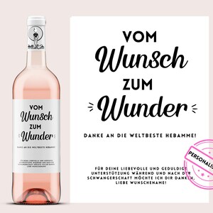 Danke an die weltbeste Hebamme | Weinetikett personalisiert | Vom Wunsch zum Wunder | Danke für Deine Unterstützung | Netti Li Jae®
