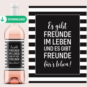 Weinetikett DOWNLOAD | Es gibt Freunde im Leben und es gibt Freunde für's Leben | zum Geburtstag Frau und Mann | Dankeschön | Netti Li Jae®