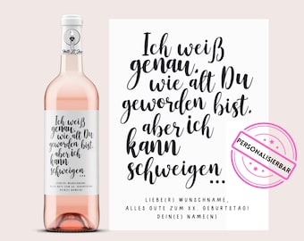 Geburtstag | Weinetikett | Wein Etikett personalisiert | Geburtstag Geschenk | 30 40 50 60 | Freundin | Kollegin | Nachbarin | Tante